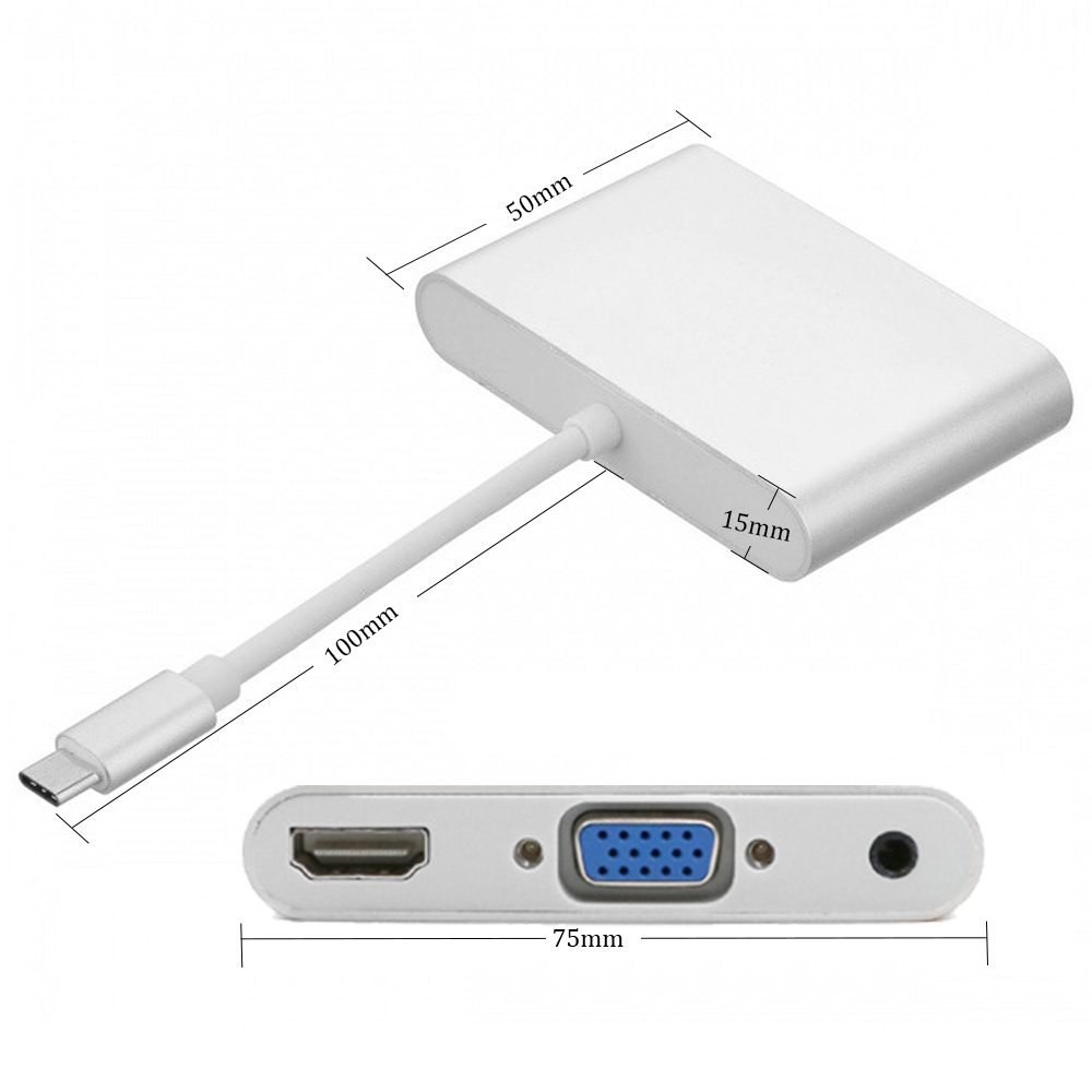 Hub USB Type C ra HDMI 4K & VGA có âm thanh cho Macbook - USB Type C to VGA HDMI 4K UHD with Audio 3.5mm