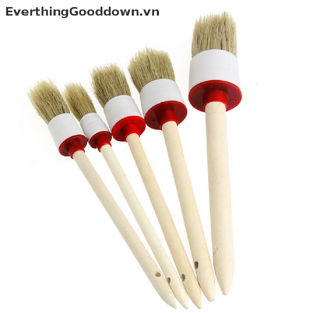 Everthinggooddown Bàn Chải Lông Mềm Cán Gỗ Vệ Sinh Nội Thất Xe Hơi