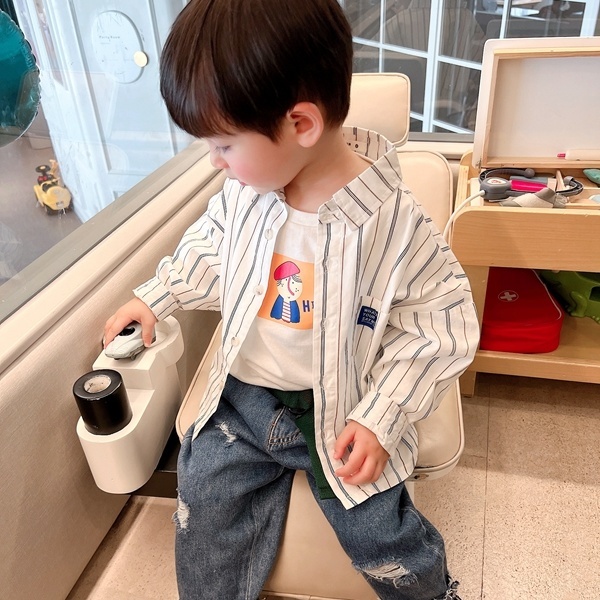 [Babycat] Áo Sơ Mi Tay Dài Họa Tiết Kẻ Sọc Phong Cách Nhật Bản Hàn Quốc Thời Trang Xuân Thu Dành Cho Bé Trai 2022