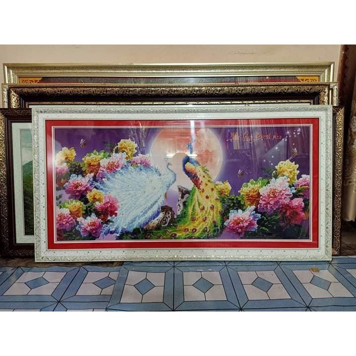 Tranh thêu 3D, tranh đính đá chim công Y8079 (120 x 60 cm), Y8080 (160 x 75 cm), YD0079 (120 x 60cm), YD0080 (160x75 cm)