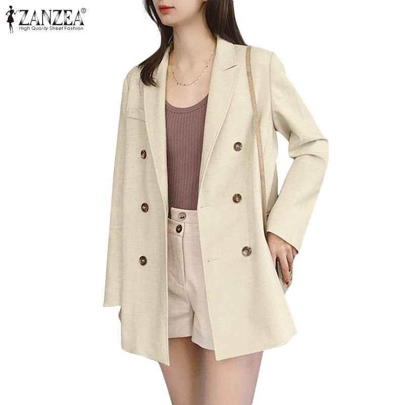 Áo khoác ZANZEA tay dài cổ lật màu trơn có nút cài phía trước thời trang đơn giản cho nữ