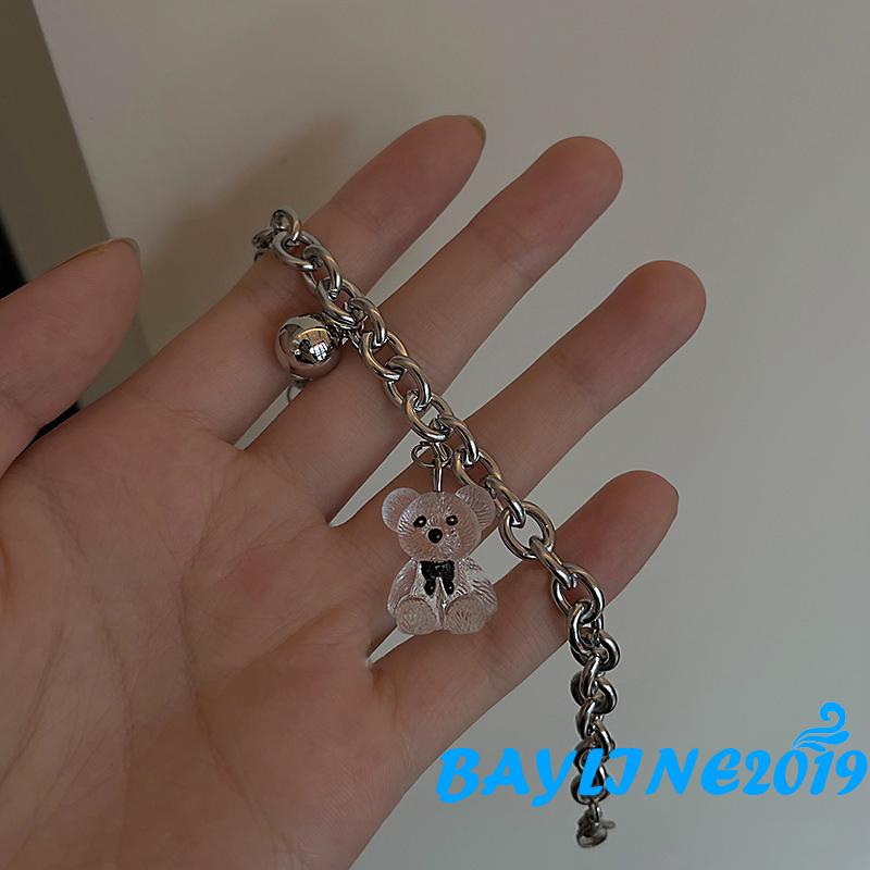 BAY-Charm Bracelet Alloy Cute Bear Pendant Adjustable Bracelet for Women Men Jewelry Accessories Birthday Gift
