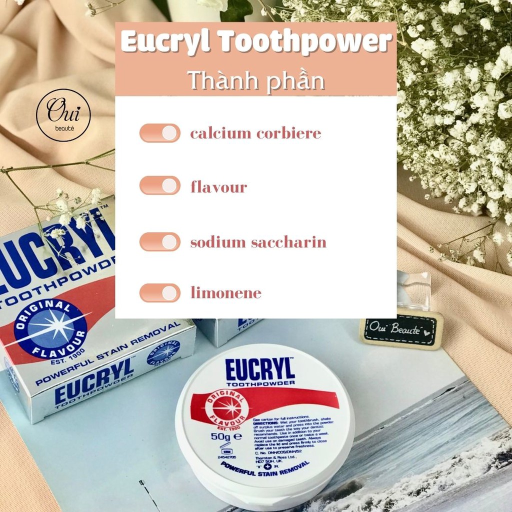 Bột đánh răng Eucryl Toothpowder Original, bột làm trắng răng hương bạc hà 50g Ouibeaute