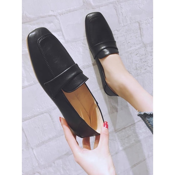 Giày loafers nữ da trơn đế bệt cực mềm