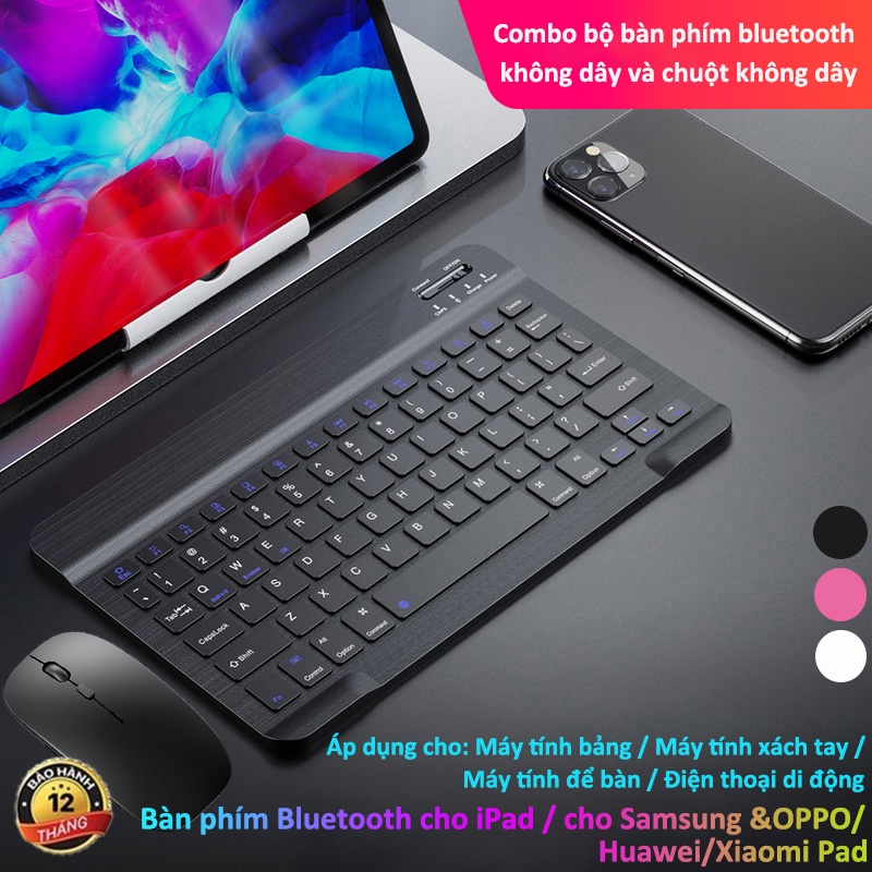 Bàn phím bluetooth không dây 10 inch/ chuột không dây, Tương thích với nhiều hệ thống, gõ êm, có thể sạc lại và có 3 màu