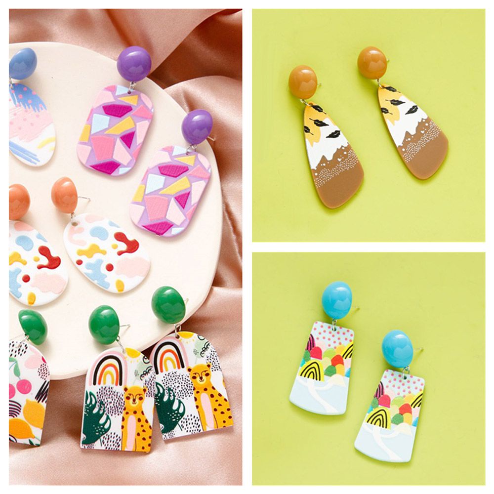 Bông tai dáng dài mặt hình vẽ 3D bằng acrylic thời trang cho nữ S925