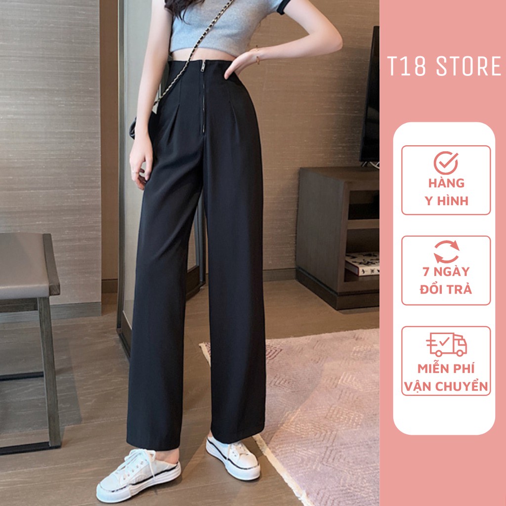 Quần suông cạp cao gen bụng khóa trước - quần vải ống rộng siêu hách dáng T18 STORE QT06