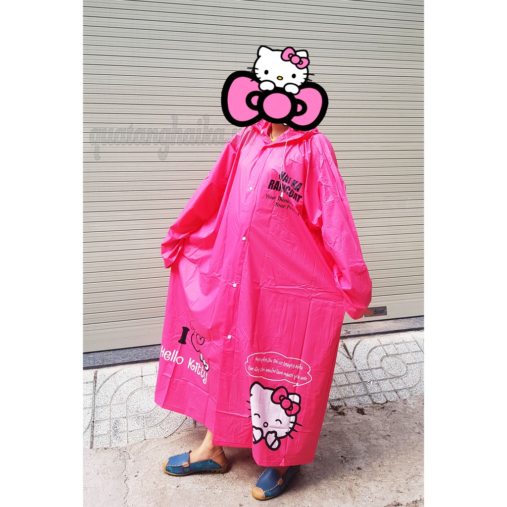 Áo mưa măng tô dây kéo Helo Kitty (lỗi in) - Hoạt hình - Thương hiệu HaiKa Raincoat/Chất liệu nhựa PVC cao cấp Đài Loan