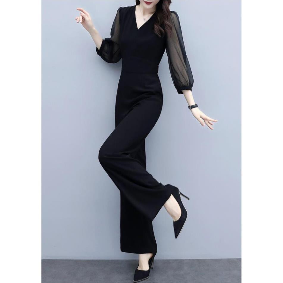 Bộ Jumset Cổ V Tay Voan Cao Cấp - Áo Liền Quần Xô Lụa Tay Dài Sang Trọng Quảng Châu Tôn Dáng | BigBuy360 - bigbuy360.vn