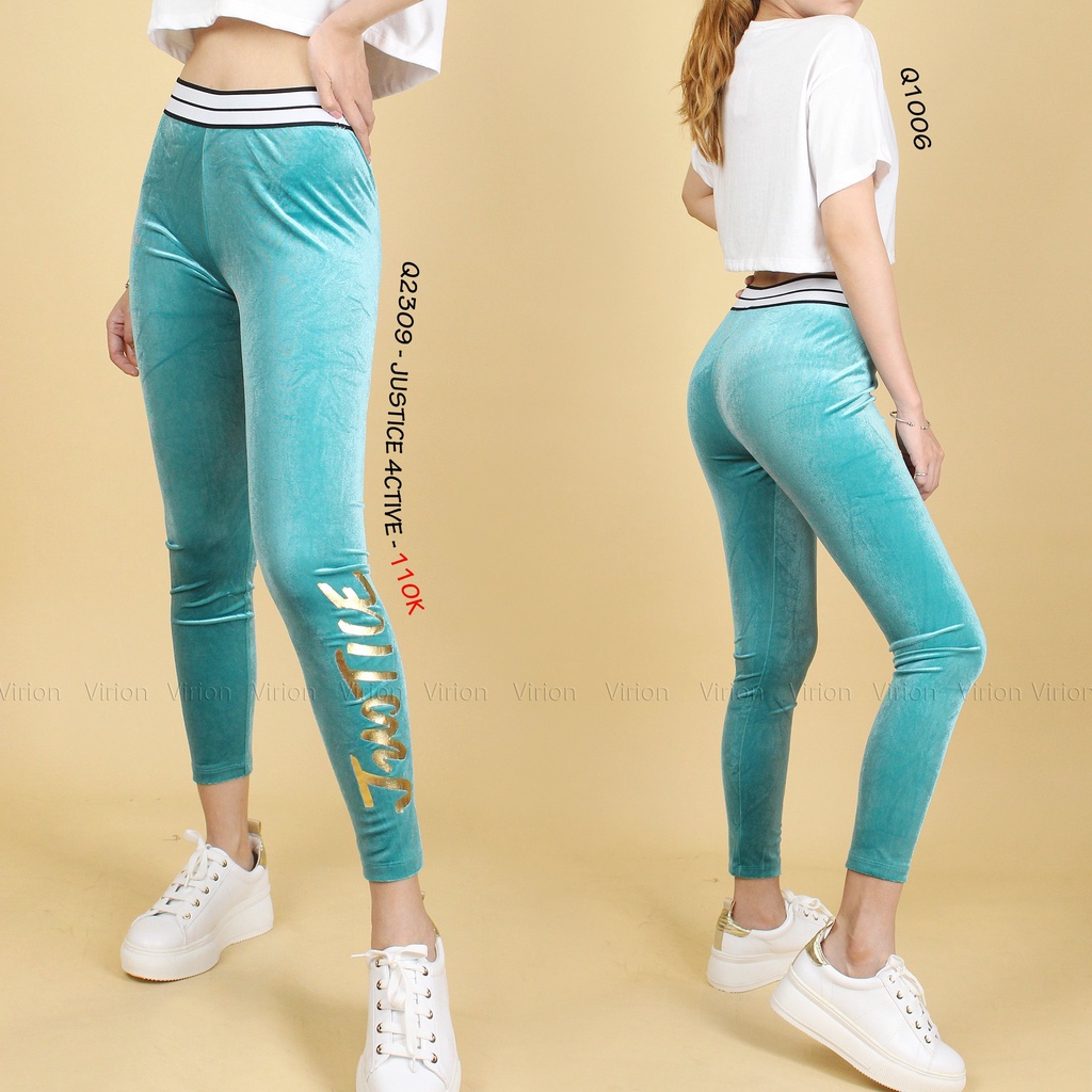 Q2309 - Quần legging nhung JUST1CE Active bản to in chữ JUSTICE ống