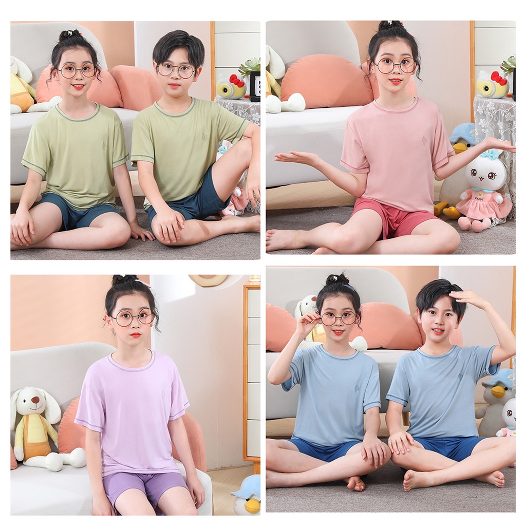 Bộ Đồ Ngủ Áo Thun Tay Ngắn + Quần Đùi Cotton 100-180cm Thời Trang Xuân Hè Cho Trẻ Em &amp; Thanh Thiếu Niên