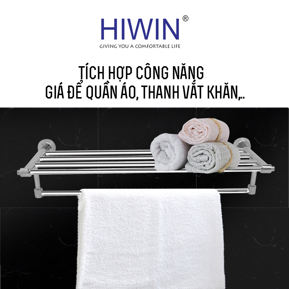 Giàn khăn, giá treo khăn nhà tắm inox 304 mặt gương kích thước 600x220x105 HIWIN Y-639
