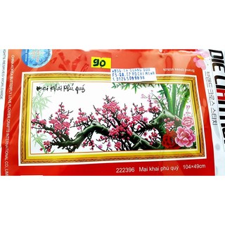 Tranh thêu HOA ĐÀO (mai khai phú quý) 222396 (104x49cm) chưa thêu lp5090 51329