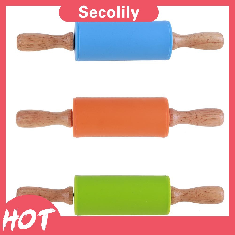 Wood Handle Silicone Rolling Pin Non-Sti Roller Flour Fondant Cake Baking Tool Kitchen Accessories