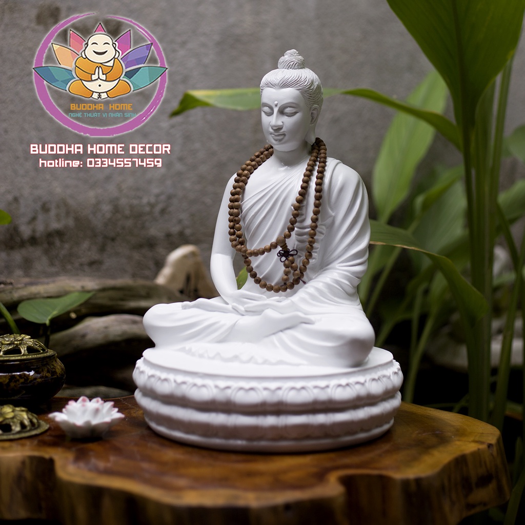 Tượng Đức Phật Bổn sư Thích Ca cao 35cm đế sen trang trí nhà cửa