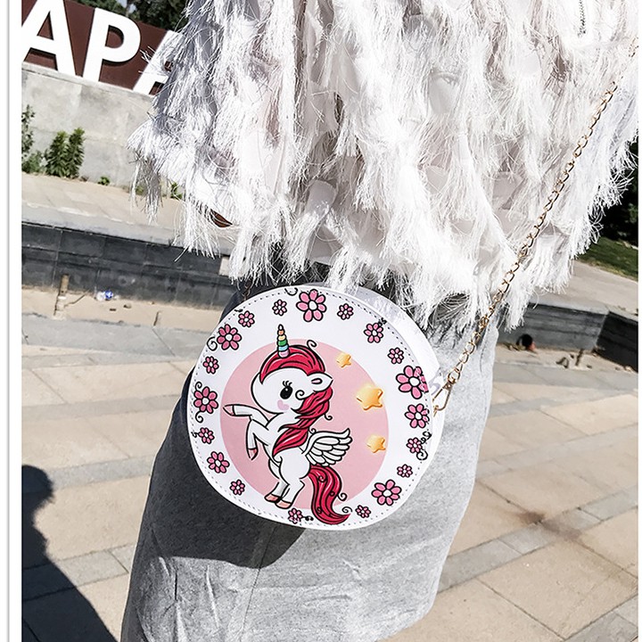 Túi tròn đeo chéo hình Unicorn đủ họa tiết cá tính chất da PU mềm đẹp cho các nàng dạo phố BBShine – TX033