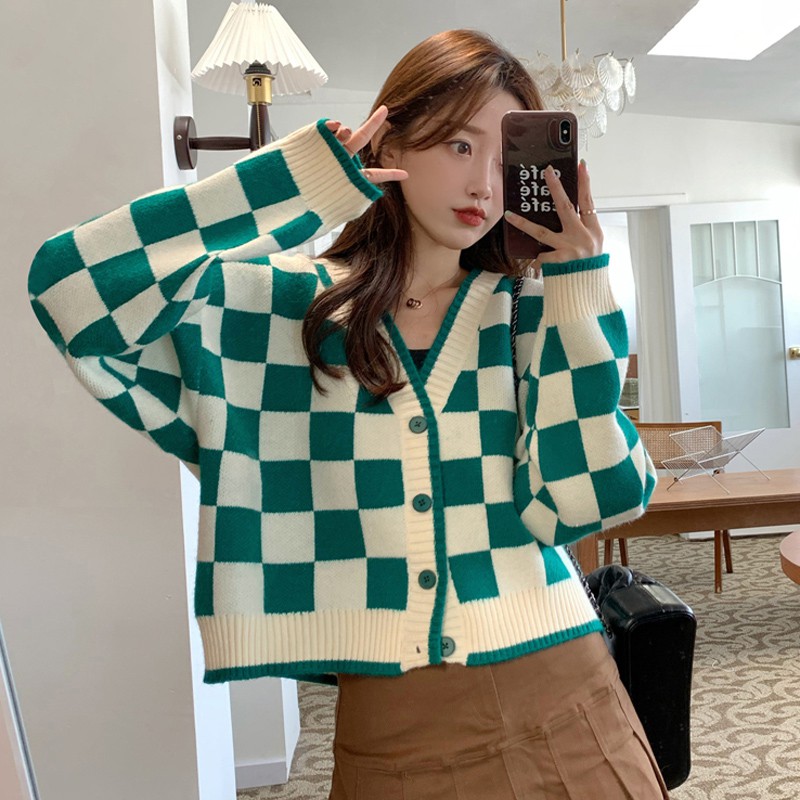 [059-ORDER] KHOÁC CARDIGAN CROPTOP KẺ Ô VUÔNG TRẺ TRUNG NĂNG ĐỘNG