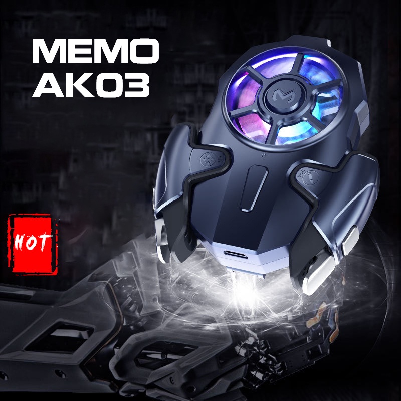 Nút bầm chơi game kèm quạt tản nhiệt MEMO AK03 led rgb gaming hỗ trợ auto tap và làm mát nhanh chơi game FPS PUBG FF ROS