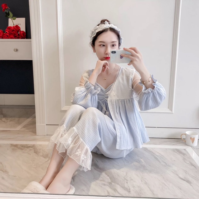 DOJI - Set tiểu thư 4 món( QCCC săn sale) - MUỐI SLEEPWEAR M10