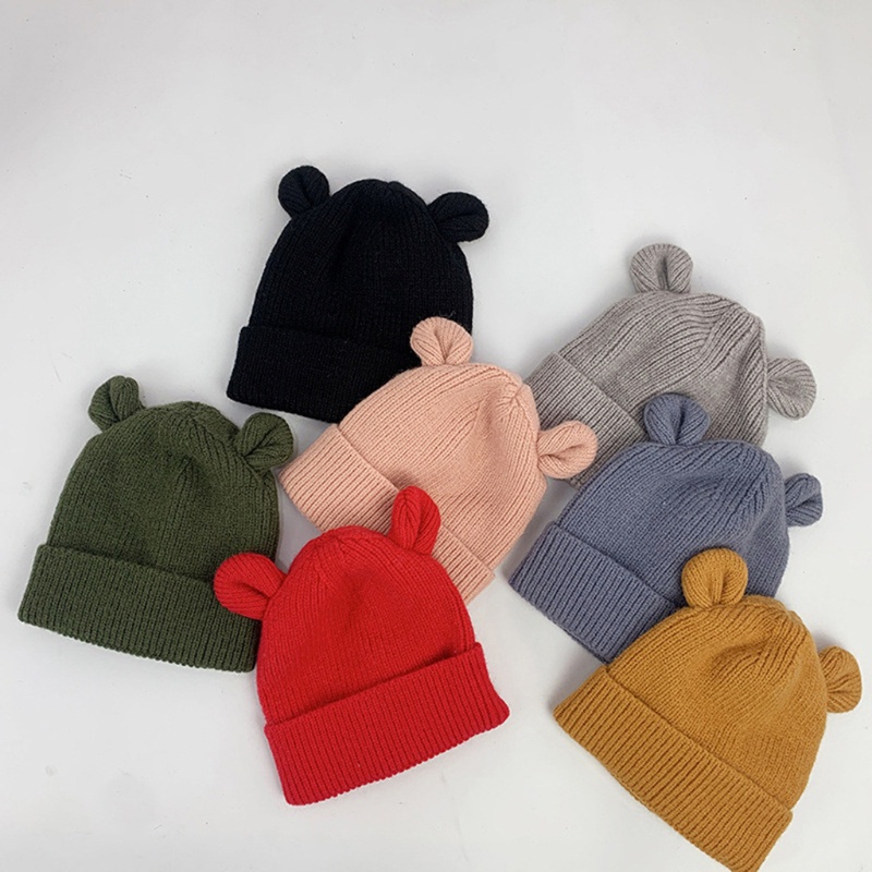 Mũ beanie dệt kim có tai gấu dễ thương thời trang thu đông cho bé nhiều màu sắc