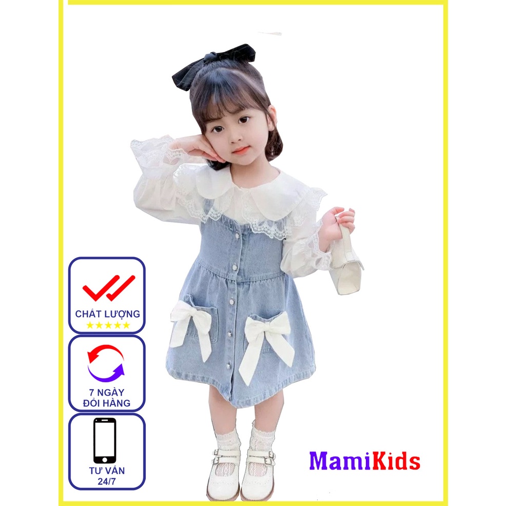 Set váy yếm bò + áo dài tay vải thô siêu xinh thương hiệu MamiKids cho bé yêu từ 18kg- 35kg