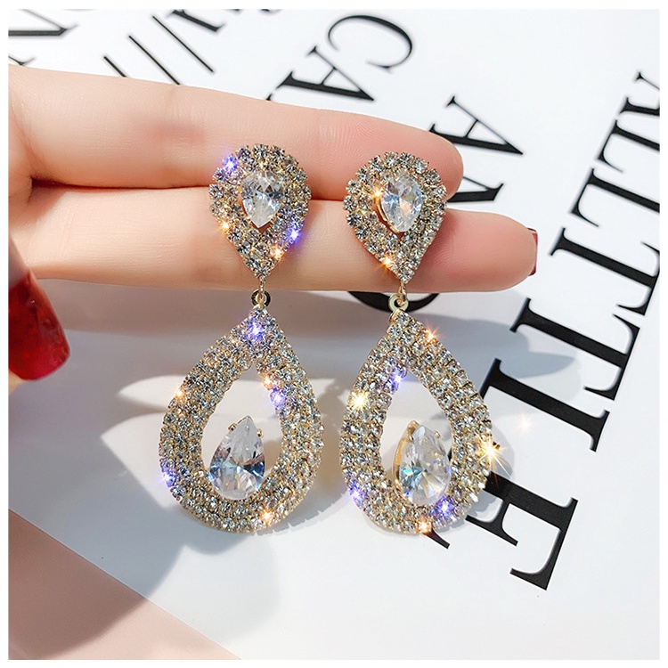 Hoa Tai Hình Giọt Nước Đính Đá Zircon Màu Sắc Nổi Bật Cho Nữ