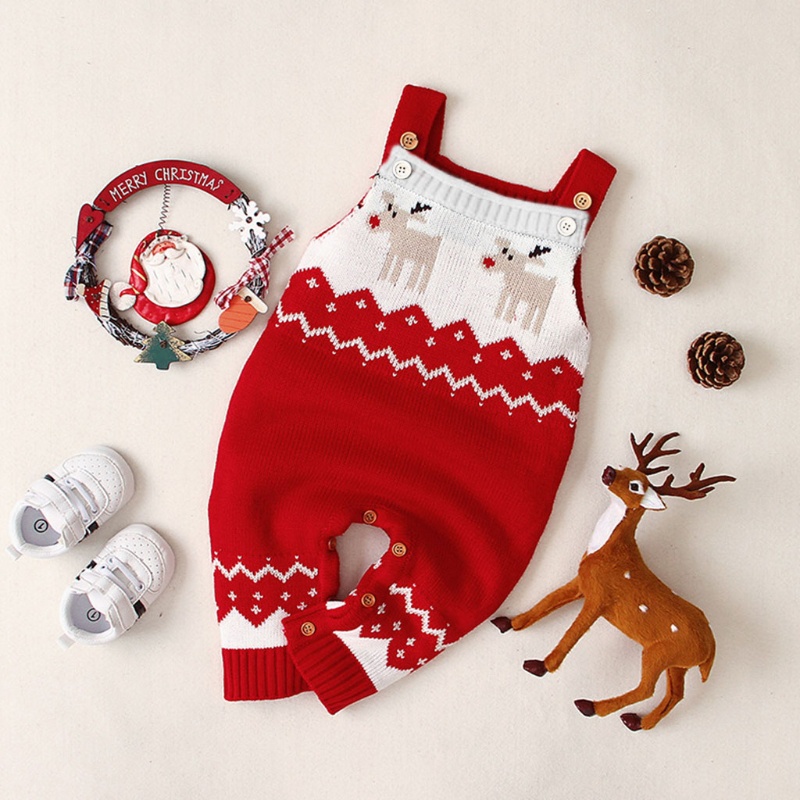 Bộ Áo Liền Quần Dệt Kim Không Tay In Hoạt Hình Tuần Lộc Giáng Sinh Thời Trang Xuân Thu Cho Bé Sơ