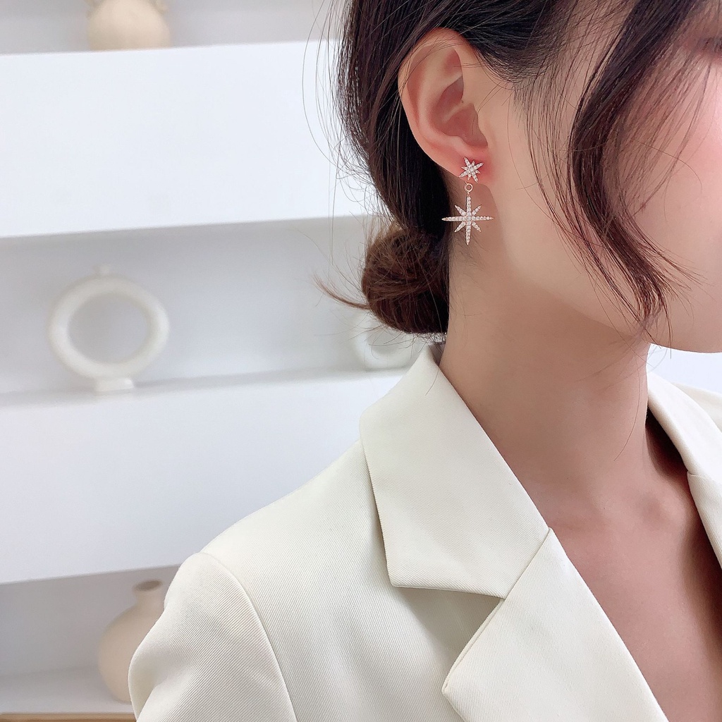 Bông Tai Dáng Dài Bằng Bạc 925 Đính Đá Thời Trang Cho Nữ