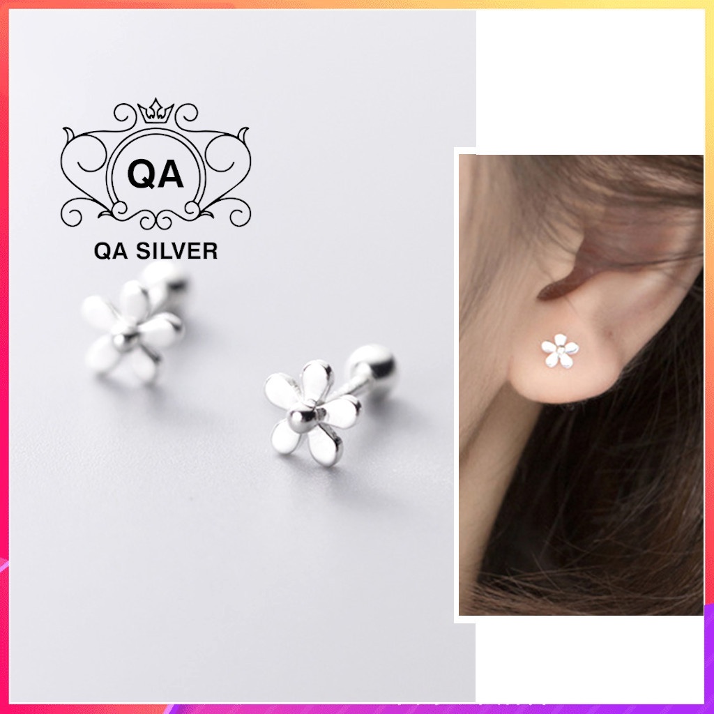 Khuyên tai bạc 925 hoa năm cánh chốt bi vặn bông nữ S925 FLORA QA SILVER Earrings EA220809