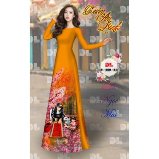 Vải áo dài in hình phong cảnh Tết