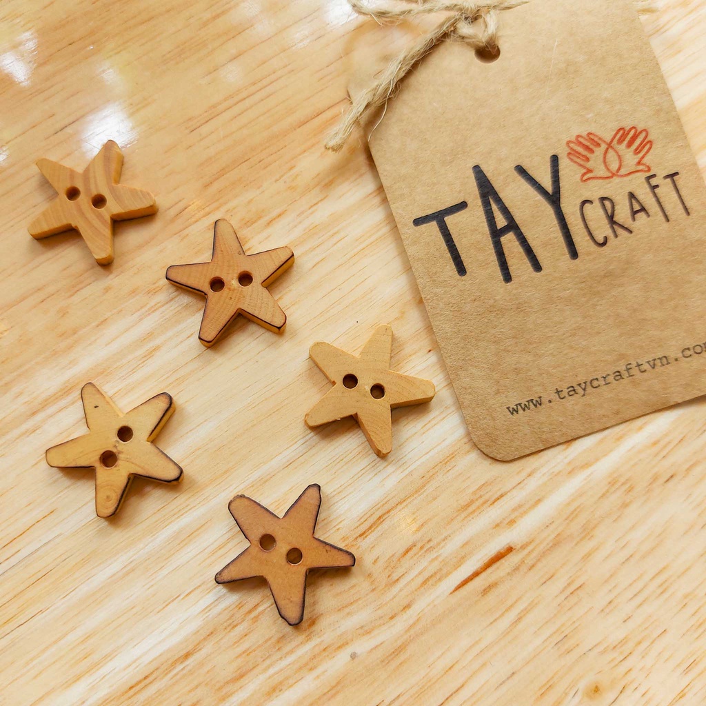 Set 5 khuy handmade, nút gỗ hình dễ thương đính trang trí