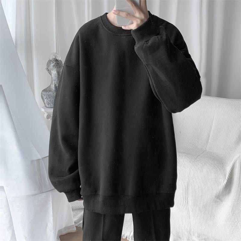 [Ảnh Thật] Áo nỉ ngoại sweater trơn trắng đen