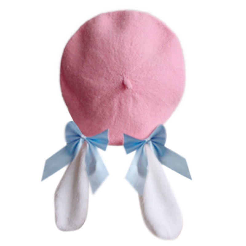 Mũ beret vải lông len thiết kế tai thỏ giữ ấm mùa đông lolita đáng yêu ngọt ngào xinh xắn dự lễ hội dành cho nữ bé gái