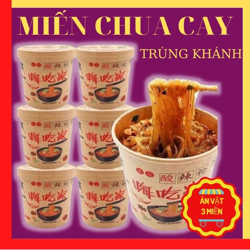 Miến chua cay Trùng Khánh, Miến ăn liền dai, giòn, có thêm gia vị lạc  1 thùng 6 hộp