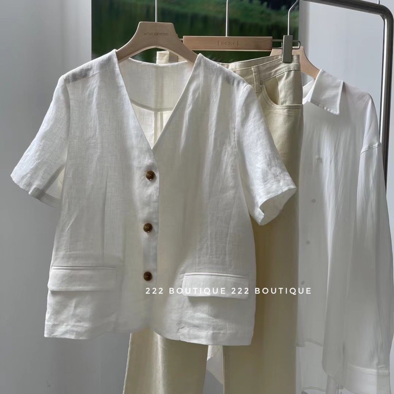 [Mã SR14MAY5 giảm 20K đơn 50K] Áo blazer cổ V linen HQ | BigBuy360 - bigbuy360.vn
