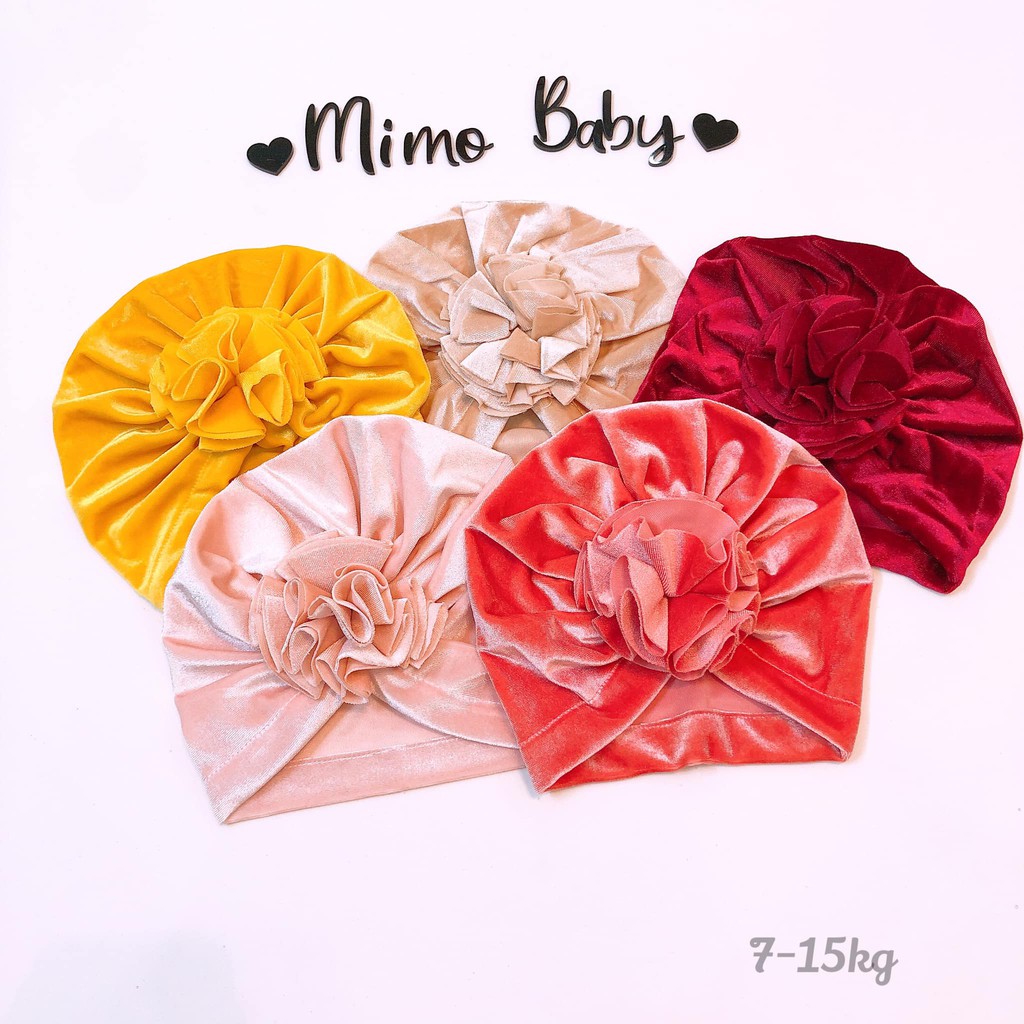 Mũ turban bé gái - Nhung dáng hoa xòe (7-15kg)