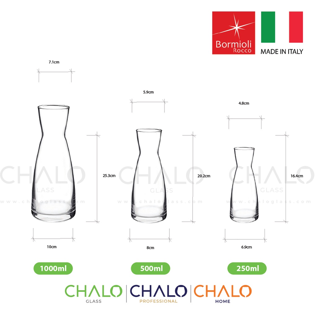 [Made in Italy] Bình nước thủy tinh Bormioli Rocco Ypsilon Carafe 250ml - 500ml - 1000ml