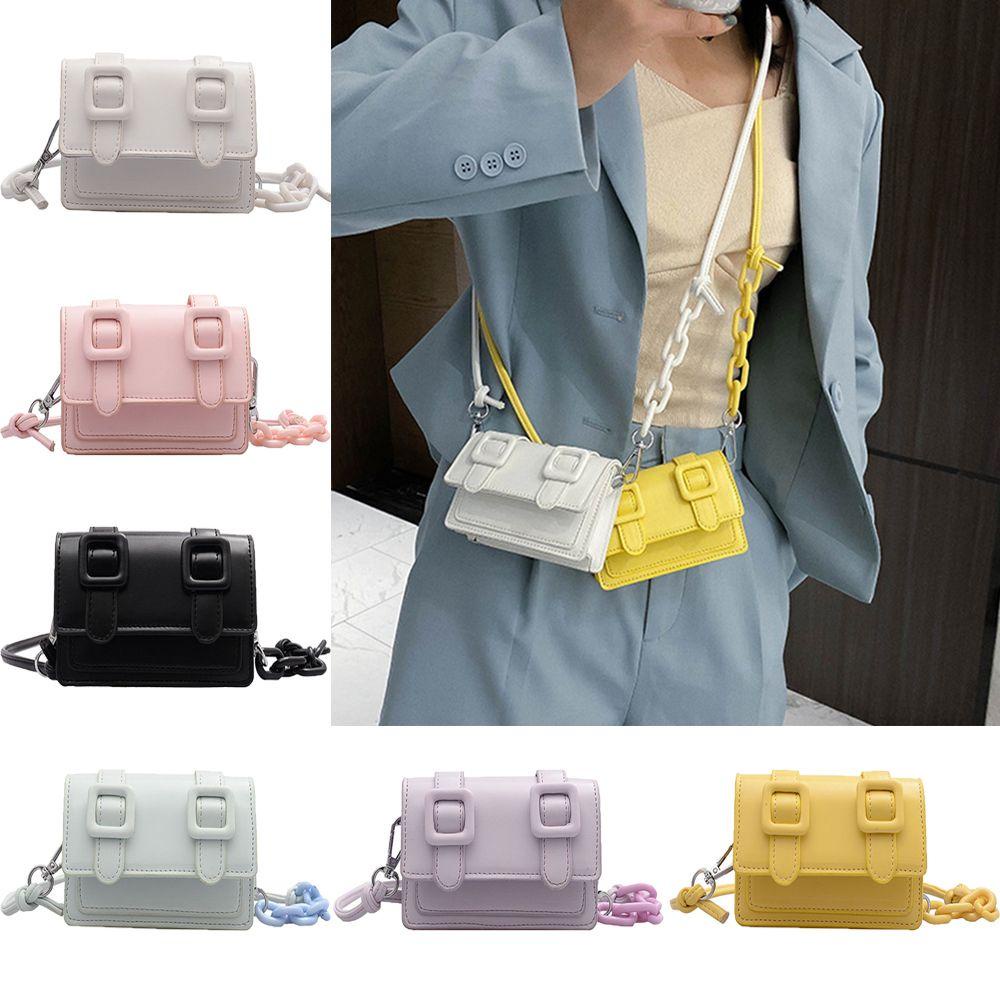 Túi Đeo Chéo Mini Bằng Da PU Phối Dây Đeo Sợi Xích Thời Trang Cho Nữ