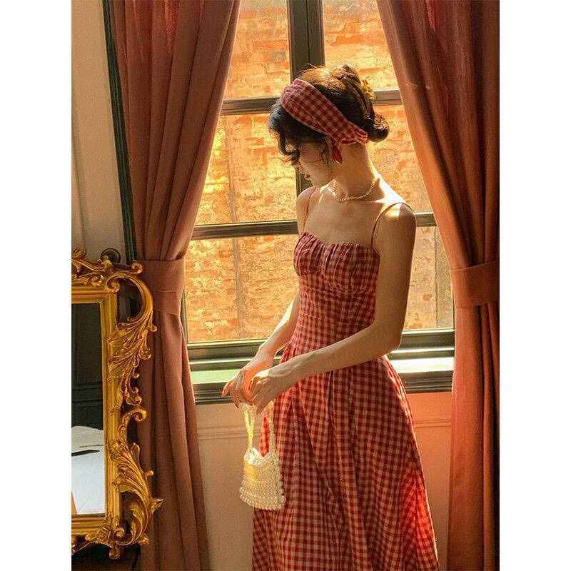 VÁY HAI DÂY KẺ CARO -Sẵn Đen M,L