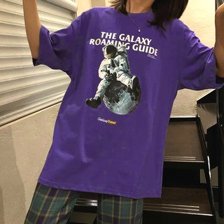 Áo phông in tay lỡ nữ freesize thun form rộng dáng Unisex - Ulzzang mặc cặp, nhóm, lớp PHI HÀNH GIA GALAXY TRAVEL tím
