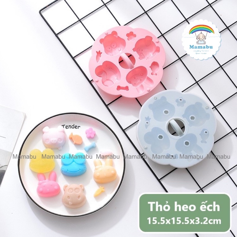 Khuôn Silicon Tròn Làm Bánh Flan, Thạch Pudding, Khuôn Hấp Bánh, Nướng Bánh Có Nắp Đậy Hình Con Vật Dễ Thương Mamabu