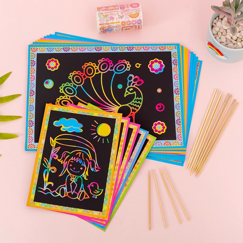 Tranh cạo ma thuật, tranh xước nhiều màu sắc dành cho trẻ em, tranh giấy DIY Master kids