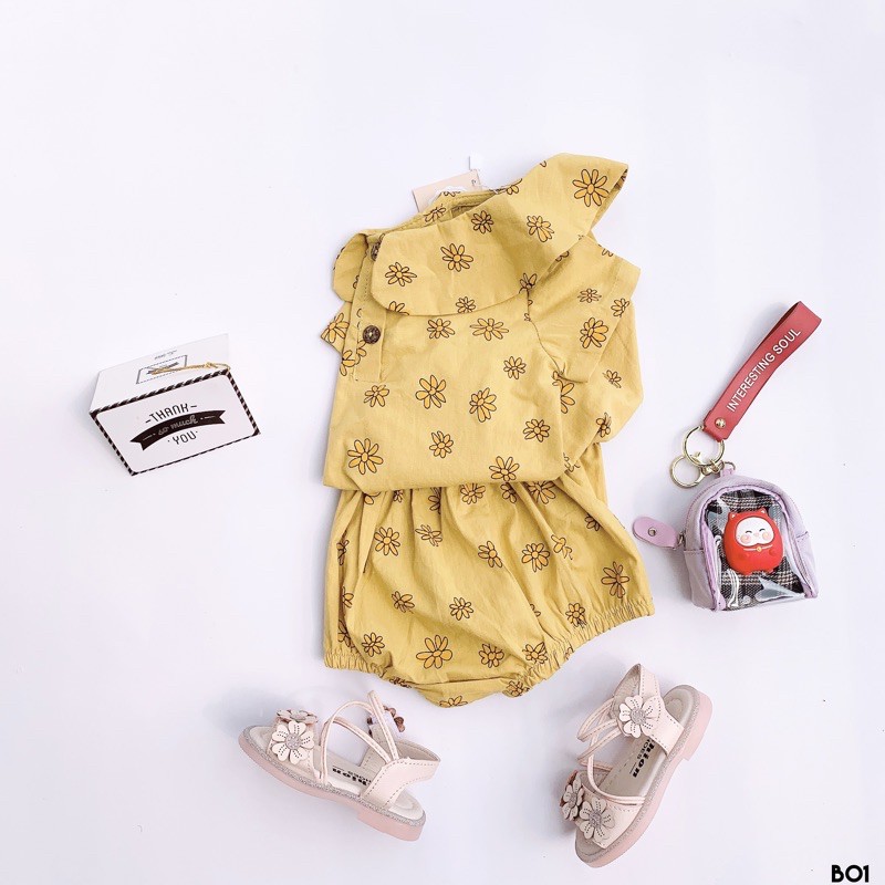 Quần áo trẻ em ROYALKIDS đồ bộ bé gái thô cao cấp hoa cúc cho bé sơ sinh đến 18 tháng