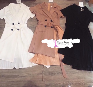 Đầm Đen sơmi vest dập ly