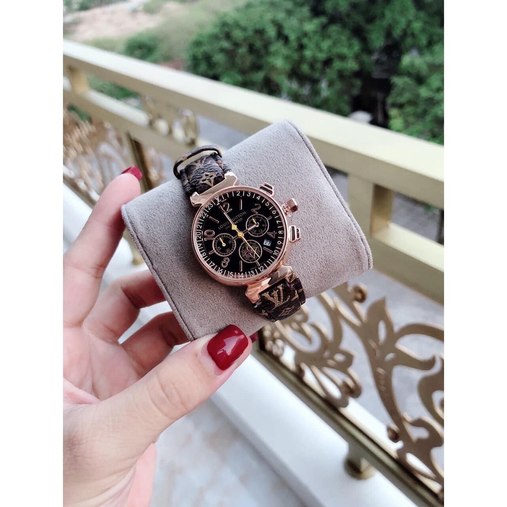Đồng hồ nữ LV nữ dây da nâu kiểu dáng thời thượng sang trọng, chống nước , bảo hành 12 tháng