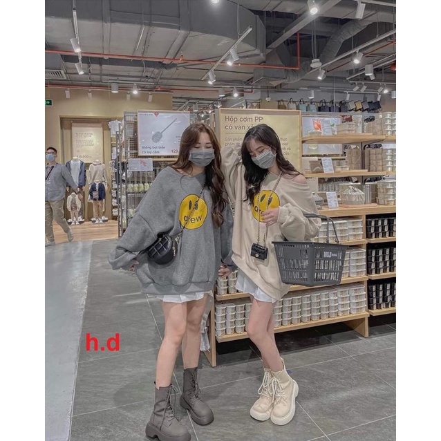 Áo Nỉ Noel Sweet Me, Mặt Cười Dáng Thụng NữSweater giáng sinh form rộng tay bồng, thun merry christmas cá tính Ulzzang