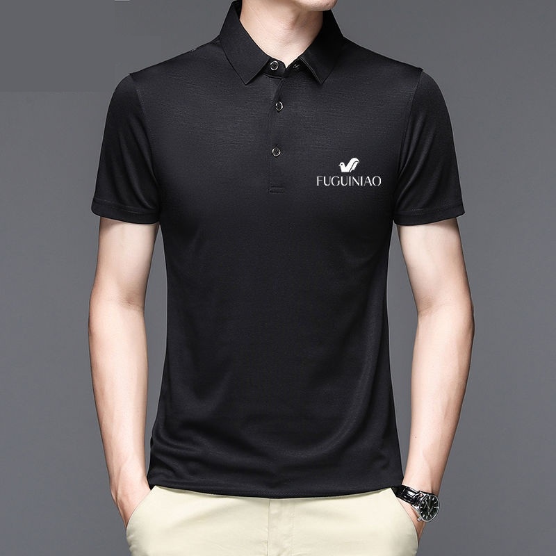 Áo thun polo tay ngắn dáng rộng vải lụa lạnh in họa tiết thời trang mùa hè dành cho nam