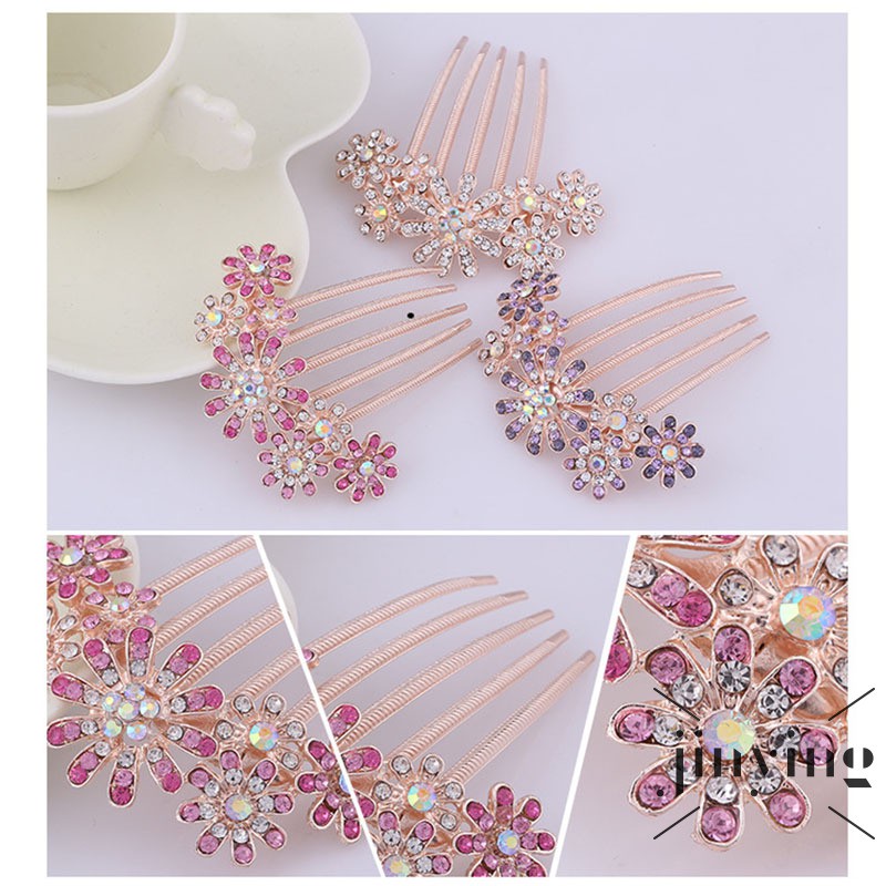 GETNOIVAS Cài tóc cô dâu phối hình bông hoa đính đá xinh xắn sang trọng