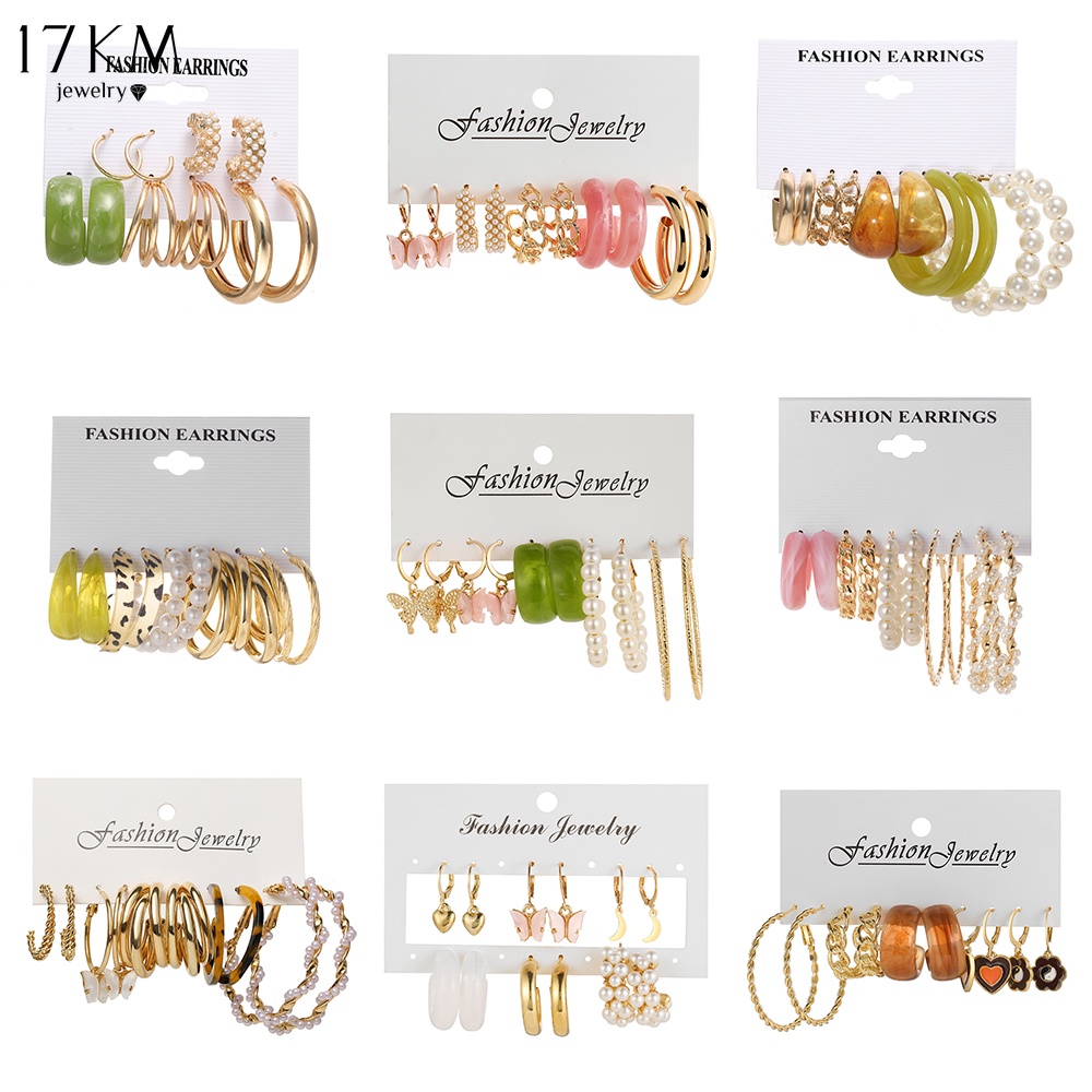 Bông tai 17KM hình bướm bằng resin đính ngọc trai giả cho nữ