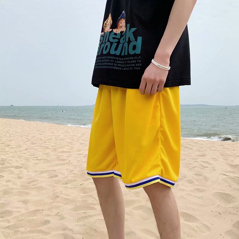 2021 new summer thin style. Stripe splicing. Four colors are available. sports Shorts. Drawstring at waist. Urban trend cool Korean casual shorts